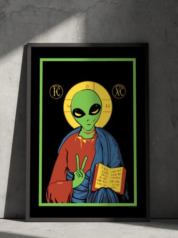 alien jesus poster funny anti christianity wall art