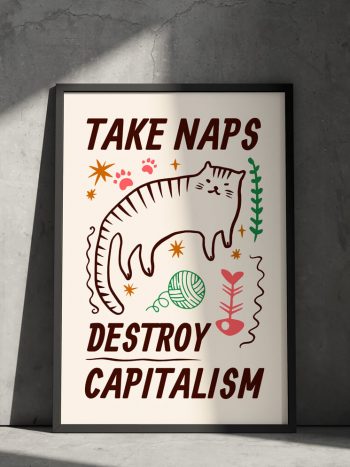 take naps destroy capitalism funny political poster